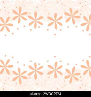 Abstrakter doppelseitiger Blumenrahmen mit oberen und unteren Rändern mit Kopierraum in trendigem Peach Fuzz. Isolieren. EPS. Vektor-Design-Konzept für Frühlings- oder Sommergrüße, Karten oder Web, Poster, Etiketten Stock Vektor