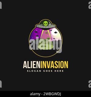 Logovektor des Emblems der Alien Invasion Stock Vektor