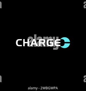 Power Charge Wordmark Logo-Vektorvorlage auf schwarzem Hintergrund, mit negativem Platzstil, Ladelogo Stock Vektor