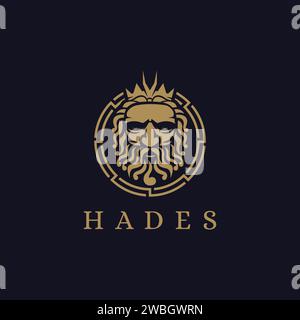 Hades God Logo Icon Illustration Vektor auf dunklem Hintergrund, Pluto Gott Logo, orkus Logo Stock Vektor