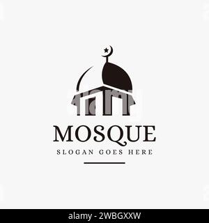 Negative Raum Silhouette Moschee Logo Symbol Vektorvorlage auf weißem Hintergrund Stock Vektor