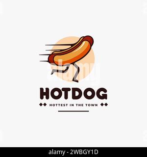 Schneller Hotdog, laufende Hotdog-Logo-Symbol-Vektorvorlage auf weißem Hintergrund Stock Vektor