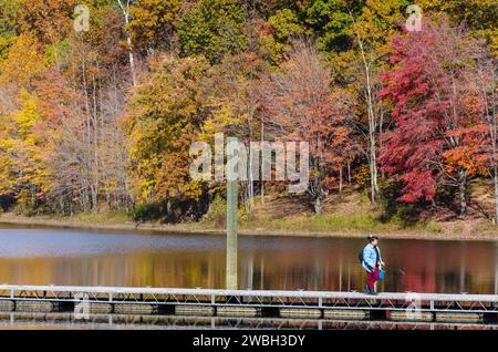 Spektakuläre Herbstfarben schmücken ländliche Länder und Gewässer. Stockfoto