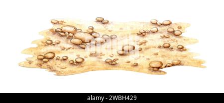 Aquarellillustration eines Sandstrandes mit Steinen. Naturelement Wüstenlandschaft mit Steinen, Sand und Erde. Isoliert auf weißem Hintergrund. Ba Stockfoto