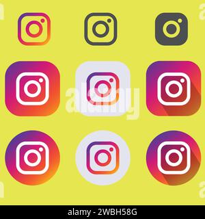 Symbol für Instagram-Schaltfläche. Legen sie die Vorlage für soziale Medien und die Schnittstelle für soziale Netzwerke auf instagram-Bildschirm fest. Benutzerschaltfläche, Symbol, Logo für Textabschnitte. Geschichten, gemocht Stock Vektor