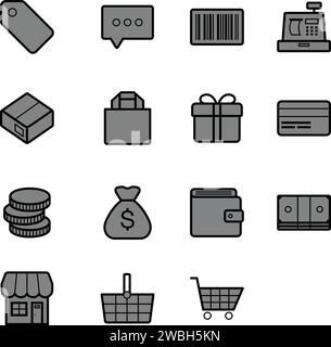 Einkaufstasche Icon Set Online-Kauf Einkaufswagen Trolley Symbol Umrissstil Illustration Vektor Design Stock Vektor