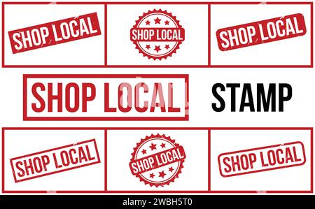 Lokale Briefmarken Anzeigen. Red Shop Local Rubber Grunge Stempelset Stock Vektor