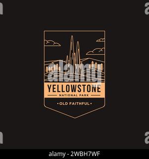 Logo-Illustration des „Line Art“-Emblems des Old Faithful Yellowstone National Park Stock Vektor