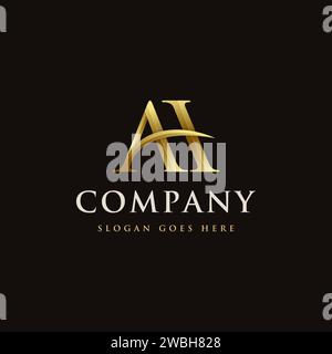 Goldenes elegantes Logo-Symbol mit Monogramm-Buchstabe AH auf dunklem Hintergrund Stock Vektor