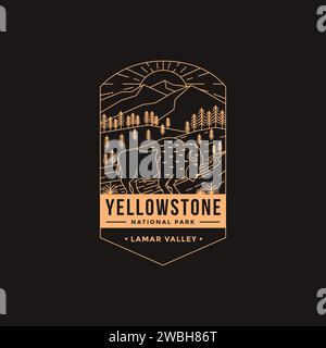 Logo-Illustration mit Line Art Emblem des Lamar Valley Yellowstone National Park Stock Vektor