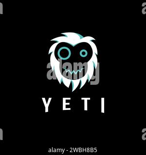 Lustiger minimalistischer Yeti Kopf Gesicht Logo Vektor auf schwarzem Hintergrund Stock Vektor