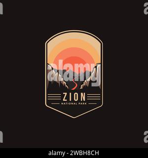 Emblem-Patch-Logo-Illustration des Zion-Nationalparks auf dunklem Hintergrund Stock Vektor