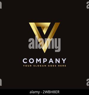 Luxuriöses minimalistisches Logo-Symbol mit V-Häkchen auf schwarzem Hintergrund Stock Vektor