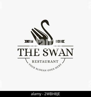 Vintage kreativer Retro-Schwan und Fork Restaurant Logo-Vektor auf weißem Hintergrund Stock Vektor