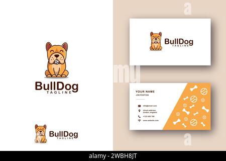 Maskottchencharakter Cartoon Bulldog Logo Vektor Illustration spielen einen Ball, Spaß und verspielte Logo Stil und Visitenkarte Vorlage Stock Vektor