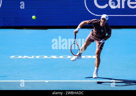 11. Januar 2024: MELBOURNE, AUSTRALIEN – 11. JANUAR: Sir Andy Murray aus Großbritannien auf dem Weg, Dominic Thiem von Österreich am 2. Tag des Kooyong Classic 2024 in Kooyong am 11. Januar 2024 in Melbourne, Australien zu besiegen. (Kreditbild: © Chris Putnam/ZUMA Press Wire) NUR REDAKTIONELLE VERWENDUNG! Nicht für kommerzielle ZWECKE! Stockfoto