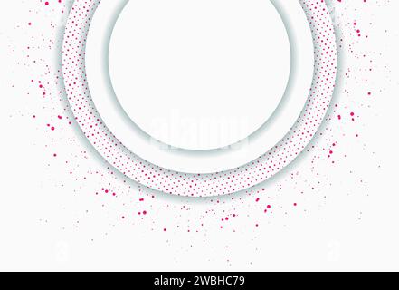 Weiße Kreise mit rosa lila glänzenden Punkten abstrakter Hintergrund. Geometrisches modernes Vektordesign Stock Vektor