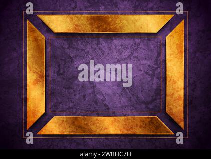 Goldener geometrischer Rahmen auf violettem Grunge-Hintergrund. Vektordesign Stock Vektor