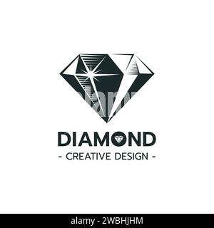 Schöne Diamantschmuck-Logo-Vorlage, stilisiertes Bild des Diamant-Logo-Symbols, Diamantschmucklinie Kunst auf weißem Hintergrund Vektor-Illustration Stock Vektor
