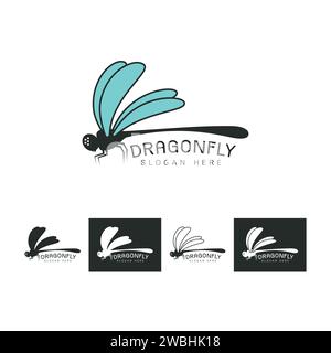 Satz von schönen Logo-Symbol Libelle, stilisiertes Bild der Libelle Logo Vorlage, Libelle Tattoo, Libelle Linie Kunst auf weißem Vektor Stock Vektor