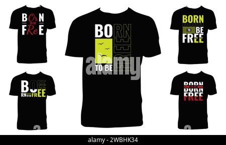 Born to Be Free Typografie T-Shirt Design-Paket Stock Vektor