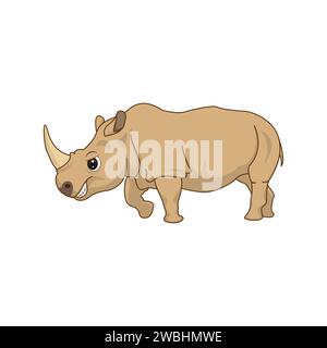 Niedliches Nashorn im Cartoon-Stil isoliert. Rhino Maskottchen auf weißem Hintergrund Vektor Illustration Stock Vektor