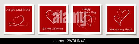 Satz Valentinskarten mit durchgehender 1-zeiliger Herzzeichnung. Liebe, Valentinstag Stock Vektor