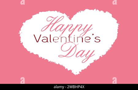 Valentinstag rosa Hintergrund mit weißem Herz und Handbeschriftung. Vektorabwicklungsdarstellung. Weihnachtsgruß Postkarte mit Symbol der Liebe und Romantik Stock Vektor