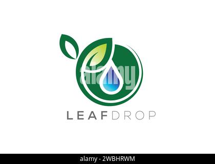 Wassertropfen und Green Leaf Logo Design Vektorvorlage. Vektor-Logo mit natürlichem Wassertropfen Stock Vektor