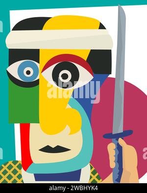 Der Samurai-Krieger, abstrakte Kunst, bunte Vektorkarte Stock Vektor