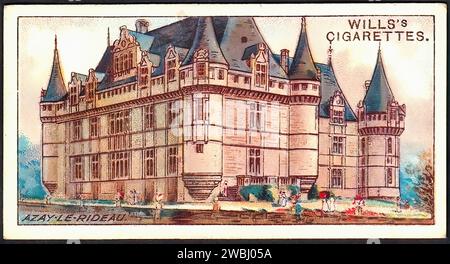 Chateau d'Azay le-Rideau – Illustration einer Vintage-Zigarettenkarte Stockfoto