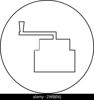 Mühlstein manuell alte Steinmühle Mehl Produktion Mahlkorn mit Griffhalter Symbol im Kreis rund schwarz Farbe Vektor Illustration Bild Umriss Stock Vektor