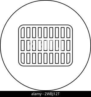 Gitter Gitter Gitter Gitter Gitter Gitter Gitter Grill Grillfläche rechteckige Form Rundheit Symbol im Kreis Runde schwarze Farbe Vektor Illustration Stock Vektor