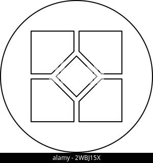 Keramikfliese Pflasterplatte Symbol im Kreis rund schwarz Farbe Vektor Illustration Bild Umriss Kontur Linie dünne Art einfach Stock Vektor