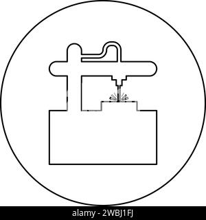 Laser-CNC-Maschine für Gravurgerät Ausrüstung zum Schneiden verwenden Strahl Symbol im Kreis Runde schwarze Farbe Vektor Illustration Bild Umriss Kontur Linie Stock Vektor