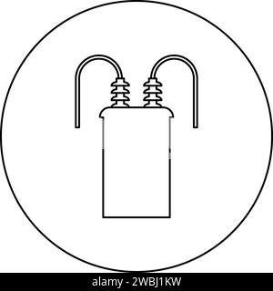 Stromwandler Hochspannungs-Umspannwerk Energie-Symbol im Kreis rund schwarze Farbe Vektor-Illustration Bild Umriss Kontur Linie dünn Stil Stock Vektor
