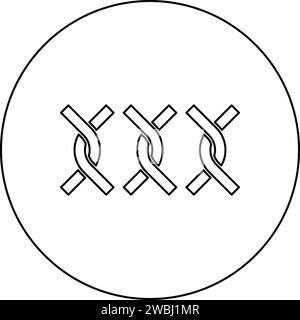 Kettenzaun verdrehter Draht Symbol im Kreis rund schwarz Farbe Vektor Illustration Bild Umriss Kontur Linie dünn Stil einfach Stock Vektor