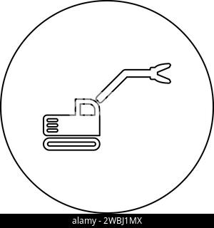 Sloopkraan Baumaschine Abbruch Schneiden Messer Kran LKW Symbol im Kreis Runde schwarze Farbe Vektor Illustration Bild Umriss Kontur Linie Stock Vektor