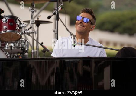 Francesco Gabbani, ein berühmter italienischer Sänger, der beim Soundcheck im Napoli Pizza Village in Neapel zu sehen war. (Foto: Francesco Cigliano / SOPA Images/SIPA USA) Stockfoto