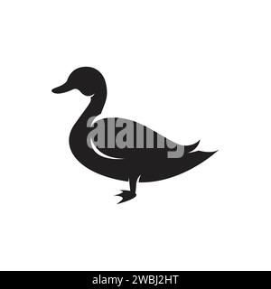 Ente- oder Gänsesilhouette isoliertes Logo Bauernhof Tier auf weißem Hintergrund Vektor-Illustration Stock Vektor