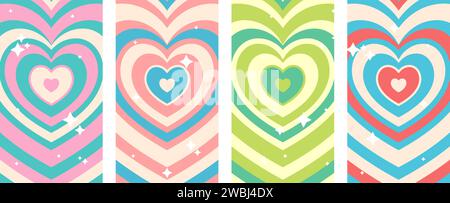 Fesselnder Retro-Vektor-Hintergrund mit einem Herztunnel. Ideal für Geschichten, Banner, Karten und mehr in sozialen Medien. Hell und hell dekoriert Stock Vektor