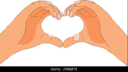 Hände gefaltet in Form eines Herzens, ein Zeichen der Liebe, Wertschätzung, Dankbarkeit. Stock Vektor