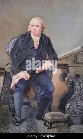 Robert Morris Jr. (* 31). Januar 1734 nahe Liverpool, England, Königreich Großbritannien, verstorben 8. Mai 1806 in Philadelphia, Pennsylvania, USA) war ein britisch-amerikanischer Unternehmer. Als Unterzeichner der Unabhängigkeitserklärung ist er einer der Gründerväter der Vereinigten Staaten, nach einem Gemälde von Alonzo Chappel (1828-1878), Historisch, digital restaurierte Reproduktion von einer Vorlage aus dem 19. Jahrhundert, Datum nicht angegeben Stockfoto