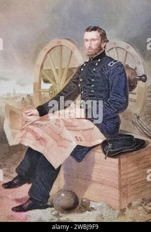 Ulysses S. Grant (* 27. April 1822 in Point Pleasant, Ohio als Hiram Ulysses Grant, verstorben 23. Juli 1885 in Wilton, New York) war ein US-amerikanischer General und Politiker. Er war Oberbefehlshaber des US-Heeres im Sezessionskrieg und von 1869 bis 1877 der 18. Präsident der Vereinigten Staaten von Amerika, nach einem Gemälde von Alonzo Chappel (1828-1878), Historisch, digital restaurierte Reproduktion von einer Vorlage aus dem 19. Jahrhundert, Datum nicht angegeben Stockfoto