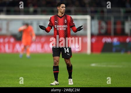 Mailand, Italien. Januar 2024. Tijjjani Reijnders vom AC Milan Gesten während des Fußballspiels Coppa Italia zwischen AC Milan und Atalanta BC im Stadio Giuseppe Meazza am 10. Januar 2024 in Mailand. Quelle: Marco Canoniero/Alamy Live News Stockfoto