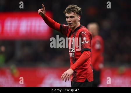 Mailand, Italien. Januar 2024. Alejandro Jimenez vom AC Milan Gesten während des Fußballspiels Coppa Italia zwischen AC Milan und Atalanta BC im Stadio Giuseppe Meazza am 10. Januar 2024 in Mailand. Quelle: Marco Canoniero/Alamy Live News Stockfoto