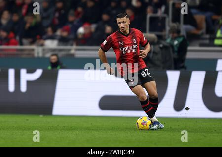 Mailand, Italien. Januar 2024. Jan-Carlo Simic vom AC Mailand in Aktion während des Fußballspiels Coppa Italia zwischen AC Mailand und Atalanta BC im Stadio Giuseppe Meazza am 10. Januar 2024 in Mailand. Quelle: Marco Canoniero/Alamy Live News Stockfoto