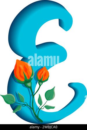 Wunderschönes isoliertes Monogramm mit 3D-Großbuchstaben E auf transparentem Hintergrund für Grußkarten und Hochzeitseinladungen Stock Vektor