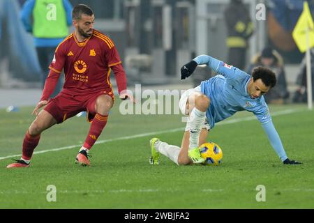 Leonardo Spinazzola von AS Roma und Felipe Anderson von SS Latium während des Fußballspiels Coppa Italia, Lazio vs Roma, 10. Januar 2024 (Foto: AllShotLive/SIPA USA) Stockfoto