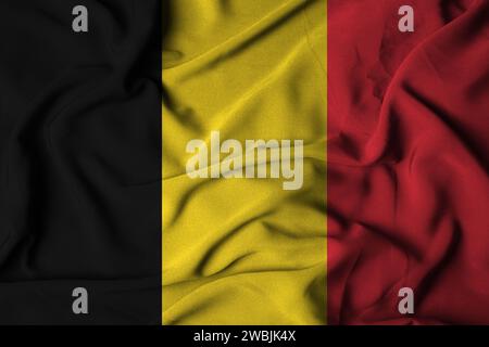 Selektiver Fokus der belgischen Flagge mit gewellter Textur. 3D-Abbildung Stockfoto